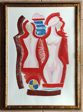 Serigrafia a colori nudi femminili numerata firmata Mario Tozzi in cornice