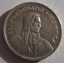 SVIZZERA  5 FRANCHI 1952 ARGENTO RARA 