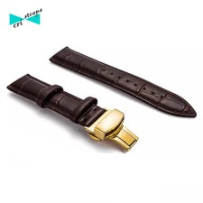 cinturino orologio in pelle coccodrillo marrone fibbia deployante oro vintage mm