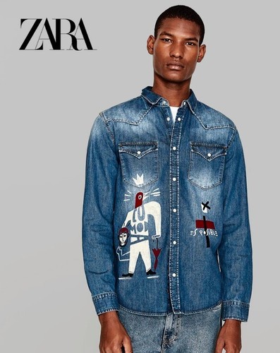 Camicia western denim stampa