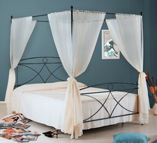LETTO FERRO BATTUTO ALICE MATR.BALDACCH. NERO GRAf.-BIANCO 6teli compresi