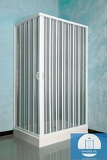 BOX DOCCIA IN PVC DUE ANTE RIDUCIBILI CM70 x CM70. h CM 185. CHIUSURA AD ANGOLO