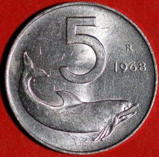 Italia 5 Lire 1968 KM# 92