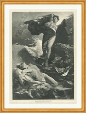 Hero und Leander Griechische Mythologie Ferdinand Keller Holzstich C 2863 Rahmen