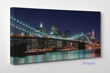 💋Quadro New York Ponte di Brooklyn Stampa su Tela Cotone Vernice Pennellate 