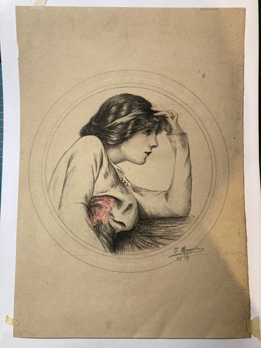 Disegno 1927 donna che pensa - -,