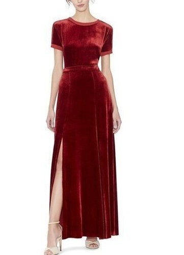 Rosso lungo velluto vestito - rosso,