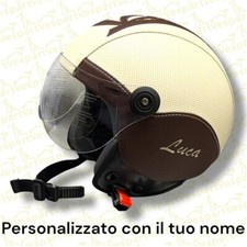 Casco Compatibile Vintage Visiera Vespa personalizzato con il Tuo Nome in pelle