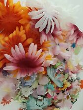 Lotto enorme fiori tessuto carta decorazione varie misure scrapbooking card