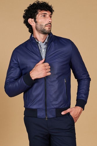 Bomber vera pelle - pelle, bluette