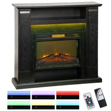 HOMCOM Camino Elettrico Regolabile con Fiamma 3D, Timer e Telecomando Nero