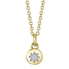14K Oro Giallo Diamante Ciondolo Stella Collana a Cerchi Moneta Naturale 0.02 KT