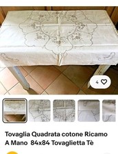 Tovaglia Cotone Vintage Quadrata 84x84 Ricamata A Mano Tovaglietta Tè 