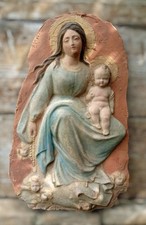  imponente terracotta Madonna con bambino da appendere o murare gelo si 46x27cm 