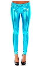 Leggings Donna Lucido Metallico Ecopelle Taglia Unica Elegante Moda L.21618
