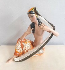 CERAMICA LA DONATELLA "RAMAYAMA" FIGURA DI DONNA INDIANA CON ARPA STILE LENCI