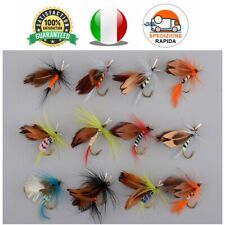 SET 12 MOSCHE ESCHE INSETTO ARTIFICIALE PER PESCA A MOSCA CON AMO KIT RICHIAMI