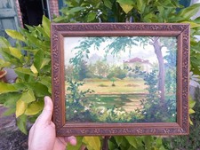 Huile Carton Paysage Maison Aude ? Cadre Bois Pressé XXe