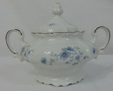 Zuccheriera coperta con manico ghirlanda blu porcellana Johann Haviland bordo platino