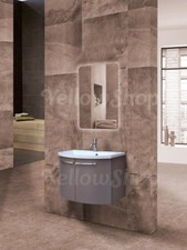 MOBILE BAGNO CURVO SOSPESO CON LAVABO E SPECCHIO LED MODERNO CM 70 ARGILLA POKER