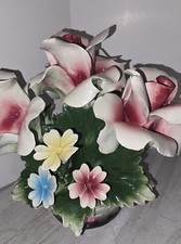 Capodimonte centrotavola cesto fiori porcellana vintage Italia 9"