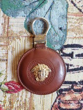 PORTACHIAVI AD ANELLO GIANNI VERSACE MEDUSA VINTAGE PELLE ACCIAIO DORATO UNISEX