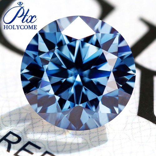 Moissanite blu rotonda sfusa