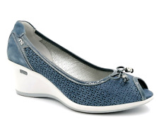 Scarpe Nero Giardini  n° 40 donna zeppa decolletè spuntate in pelle nabuk avio