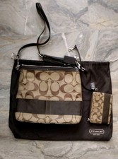 Vintage Coach Donna Borsa a Tracolla Combo Beige Tela + Borsellino