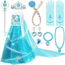 Vestito Elsa Frozen Bambina,11Pcs Elsa Costume Bambina Corona/Bacchetta/Guanti/T