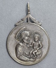 Medaglia religiosa in argento 19° secolo il battesimo di Gesù e lo Spirito Santo