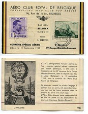 BELGIO, BY AERO CLUB ROYAL, VOLO IN MONGOLFIERA, ANNUL LIEGE 1938, TO ROMANIA m