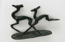 🌈 Scultura antica cerbiatti in bronzo massiccio verdi Art Deco anni 40