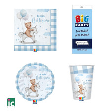 Kit coordinato MIO BATTESIMO celeste piatti bicchieri tovaglia festa sacramento