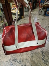 BORSA PALESTRA PELLE VINTAGE ANNI 70 ROSSA E BIANCA