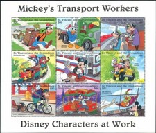 St. Vincent 1996 Disney Trasporto Camion Treno Aereo Bici Auto Tram sht MNH
