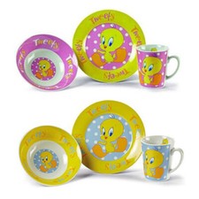SET PAPPA  3 PEZZI TWETTY IN PORCELLANA A SCELTA AZZURRO O ROSA 0360A