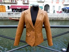 Giacca donna pelle tabacco marrone vintage taglia L