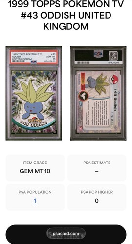 Topps pokemon 1999 oddish - t.v.,