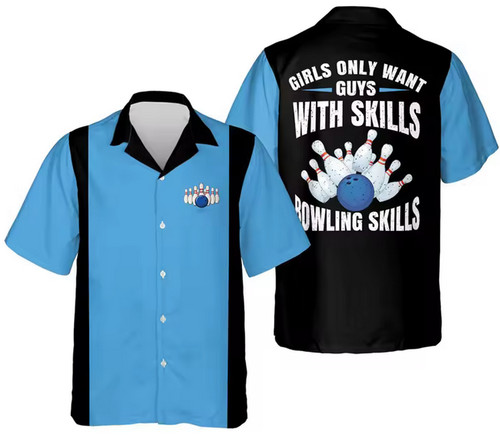 Camicia bowling blu nera - camicia,