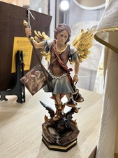 STATUA SAN MICHELE CM 23 Legno Made In italy, VAL GARDENA - FATTA A MANO