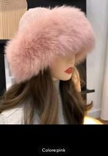 Cappello In Lana E Volpe Naturale Colore Pink 