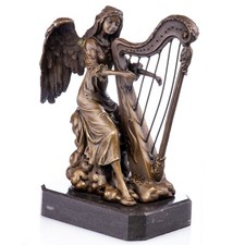 SCULTURA BRONZO donna con arpa