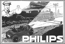 PUBBLICITA' 1926 LAMPADINE AUTO PHILIPS PASSAGGIO LIVELLO TRENO LUCE LIGHT LAMP