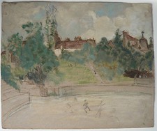 Disegno Olio Marthe Orant C.1920/1930 Paesaggio Parco Studio Schizzi Quadro #1