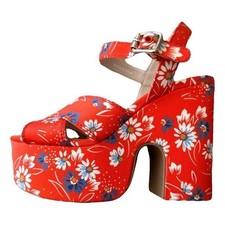 Sandali Miu Miu Gabardine Bouquet Rosso Floreale Plateau Taglia 39 Nuovi con etichette