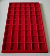 VASSOIO ESPOSITORE MONETE PORTAMONETE IN FLOCCATO VELLUTO ROSSO 54 CASELLE POSTI