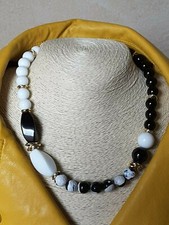 Collana donna pietre dure naturali di onice,agata nera e striata,bianco ceramica
