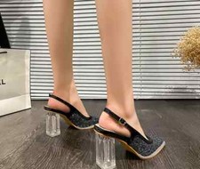 Decolte scarpe donna 8 cm nero cinturino strass eleganti pelle sintetica 35252