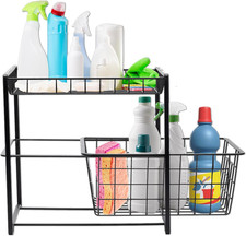 Organizzatore Sottolavello Cucina a 2 Ripiani in Acciaio, Cestelli Estraibili, D